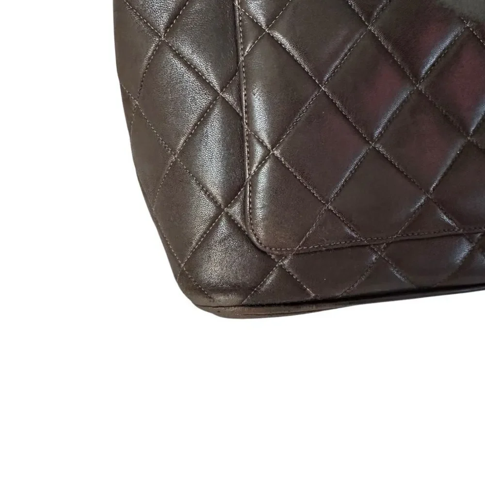 CHANEL Brown Quilted Shoulder Bag with Gold Accents